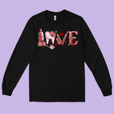 Valentines Day Dental Love Long Sleeve Tee Designed By Ranaportraitstore