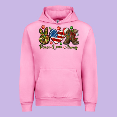 Peace Love Army Christmas Urban Hoodie Designed By Nancycooperartshop