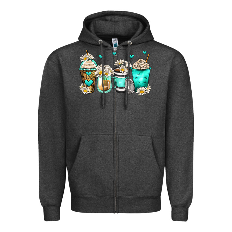 Daisy Coffee Cups Zipper Hoodie by Zillion Design Studio | Teevron