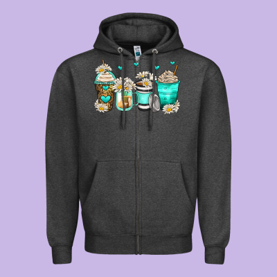 Daisy Coffee Cups Zipper Hoodie Designed By Zillion Design Studio