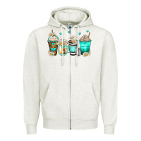 Oatmeal Heather daisy coffee cups Zipper Hoodie - Zillion Design Studio