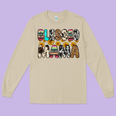 Blessed Mama Long Sleeve Tee Designed By Zillion Design Studio