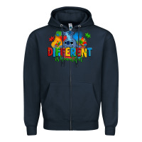 Navy different is beautiful autism stitch Zipper Hoodie - Zillion Design Studio