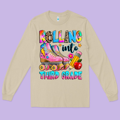 Rolling Into Third Grade Long Sleeve Tee Designed By Texasbilliewilder