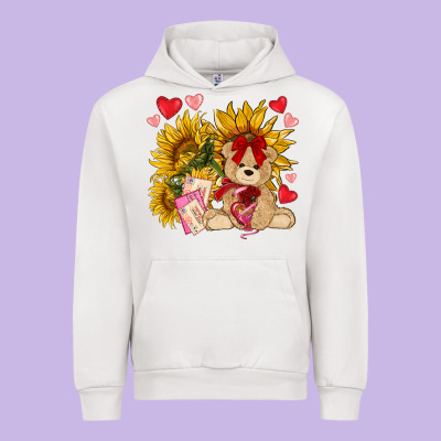 Valentines Day Sunflowers With Bear Hjf Urban Hoodie Designed By Nancycooperartshop