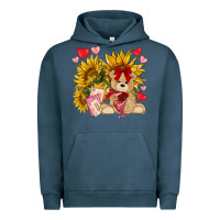 Pigment Midnight Navy valentines day sunflowers with bear hjf Urban Hoodie - NancyCooperArtShop