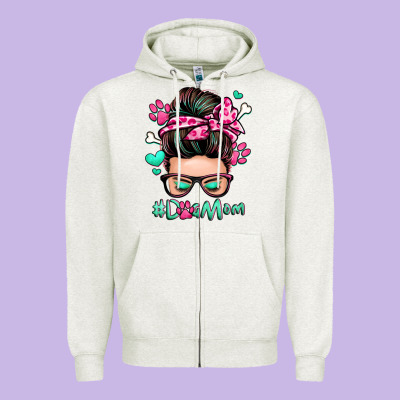 Dog Mom Messy Bun Zipper Hoodie Designed By Zillion Design Studio