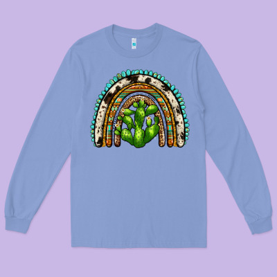 Western Cactus Rainbow Long Sleeve Tee Designed By Zillion Design Studio
