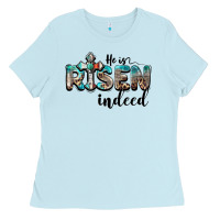 Baby Blue he is risen indeed Ladies Tee - BarkalooDesign