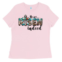 Bubblegum Pink he is risen indeed Ladies Tee - BarkalooDesign