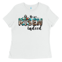 White he is risen indeed Ladies Tee - BarkalooDesign
