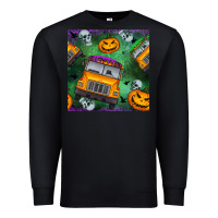 Black halloween bus and pumpkin seamless pattern Premium Sweatshirt - BundleAndBundleShop