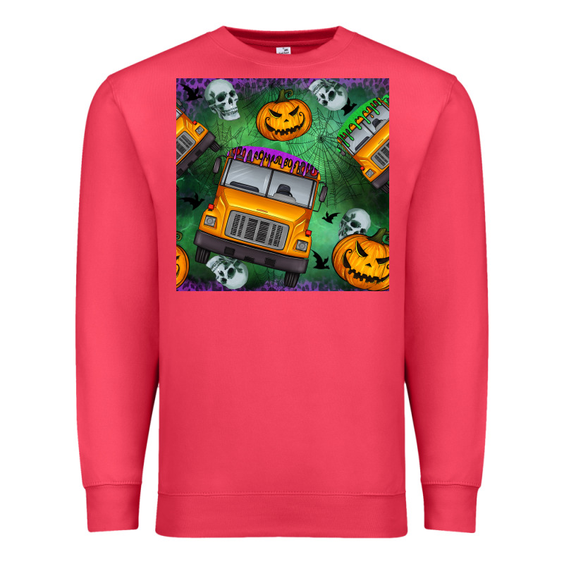 Halloween Bus And Pumpkin Seamless Pattern Premium Sweatshirt by BundleAndBundleShop | Teevron