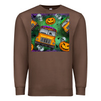 Chestnut halloween bus and pumpkin seamless pattern Premium Sweatshirt - BundleAndBundleShop