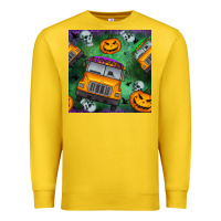 Lemon halloween bus and pumpkin seamless pattern Premium Sweatshirt - BundleAndBundleShop
