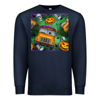 Navy halloween bus and pumpkin seamless pattern Premium Sweatshirt - BundleAndBundleShop