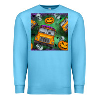 Ocean Blue halloween bus and pumpkin seamless pattern Premium Sweatshirt - BundleAndBundleShop