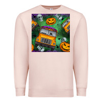 Pale Pink halloween bus and pumpkin seamless pattern Premium Sweatshirt - BundleAndBundleShop