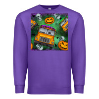 Purple halloween bus and pumpkin seamless pattern Premium Sweatshirt - BundleAndBundleShop
