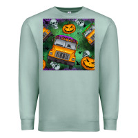 Seafoam halloween bus and pumpkin seamless pattern Premium Sweatshirt - BundleAndBundleShop