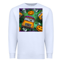 White halloween bus and pumpkin seamless pattern Premium Sweatshirt - BundleAndBundleShop