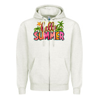 Oatmeal Heather hello summer Zipper Hoodie - Zillion Design Studio