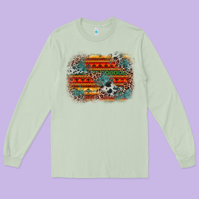 Leopard Aztec Background Long Sleeve Tee Designed By Zillion Design Studio