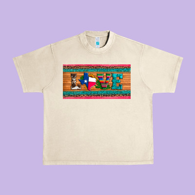 Love Texas Sunflowers Cactus Cowhide License Plate Urban Heavy Tee Designed By Artiststas