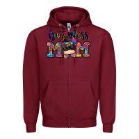 Burgundy hot mess mom messy bun Zipper Hoodie - Zillion Design Studio
