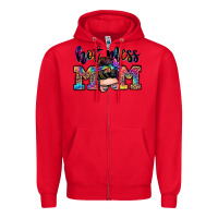 Red hot mess mom messy bun Zipper Hoodie - Zillion Design Studio