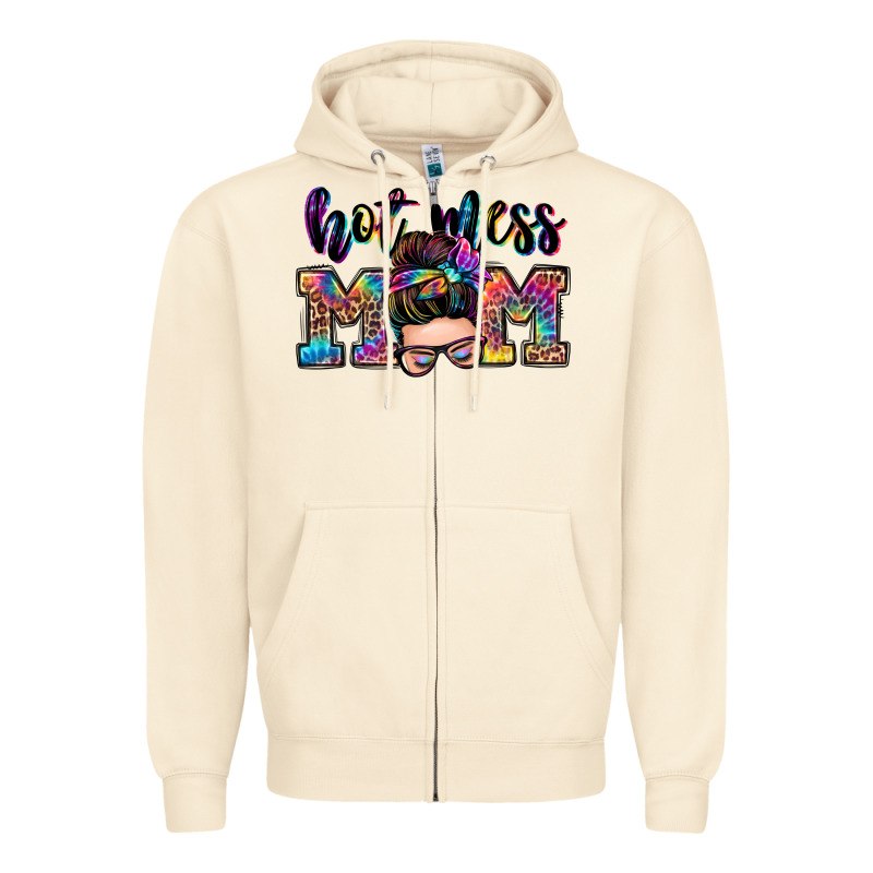 Hot Mess Mom Messy Bun Zipper Hoodie by Zillion Design Studio | Teevron