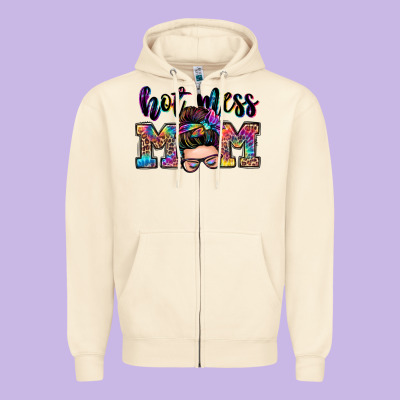 Hot Mess Mom Messy Bun Zipper Hoodie Designed By Zillion Design Studio
