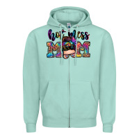 Seafoam hot mess mom messy bun Zipper Hoodie - Zillion Design Studio