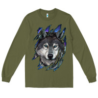 Army Green wolf scratch mark Long Sleeve Tee - RanaPortraitStore