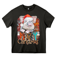Asphalt merry Christmas pig Heavy Core Tee - CowhideDigitalArt