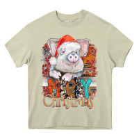 Mossy merry Christmas pig Heavy Core Tee - CowhideDigitalArt