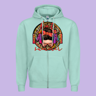Hot Mom Summer Messy Bun Zipper Hoodie Designed By Zillion Design Studio