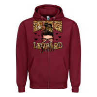 Burgundy leopard junkie messy bun Zipper Hoodie - Zillion Design Studio