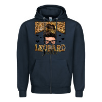 Navy leopard junkie messy bun Zipper Hoodie - Zillion Design Studio