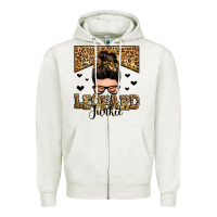 Oatmeal Heather leopard junkie messy bun Zipper Hoodie - Zillion Design Studio