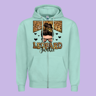 Leopard Junkie Messy Bun Zipper Hoodie Designed By Zillion Design Studio