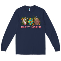 Navy happy easter eggs with sunflower leopard and cactus Long Sleeve Tee - RanaPortraitStore