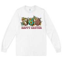 White happy easter eggs with sunflower leopard and cactus Long Sleeve Tee - RanaPortraitStore