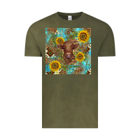 Vintage Olive western highland cow Vintage Tee - BarkalooDesign