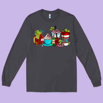 Wine Coffee Cups Long Sleeve Tee Designed By Adodesignshop