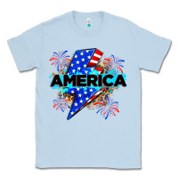 Dusty Blue America with lightning bolt Classic Tee - Zillion Design Studio