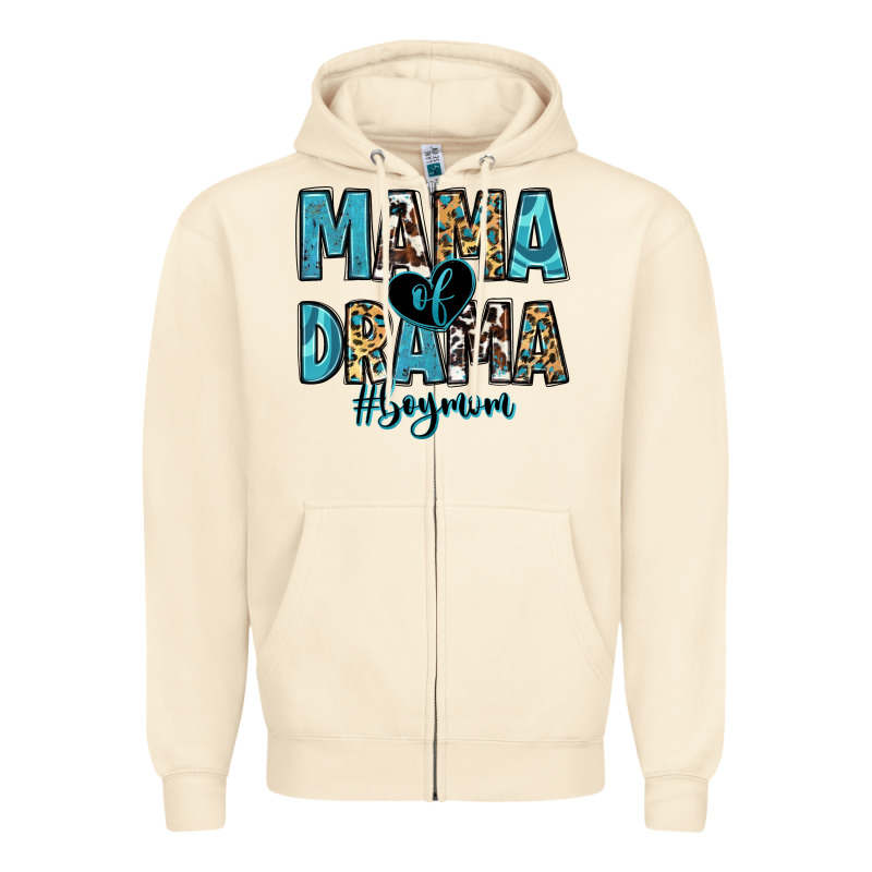 Mama Of Drama Boy Mom Zipper Hoodie by Zillion Design Studio | Teevron