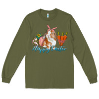Army Green happy easter bunny carrots and eggs Long Sleeve Tee - RanaPortraitStore