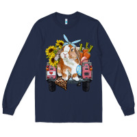 Navy easter truck with bunny sunflowers and eggs Long Sleeve Tee - RanaPortraitStore