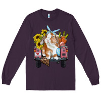 Plum easter truck with bunny sunflowers and eggs Long Sleeve Tee - RanaPortraitStore